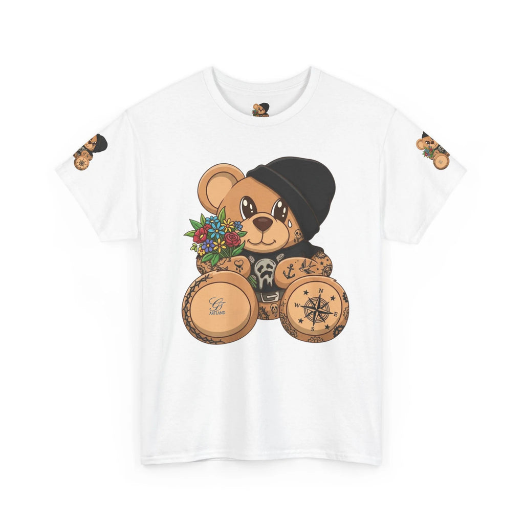 Teddy Bear with Beanie and Compass Tee | Floral Bouquet Graphic by GT Artland