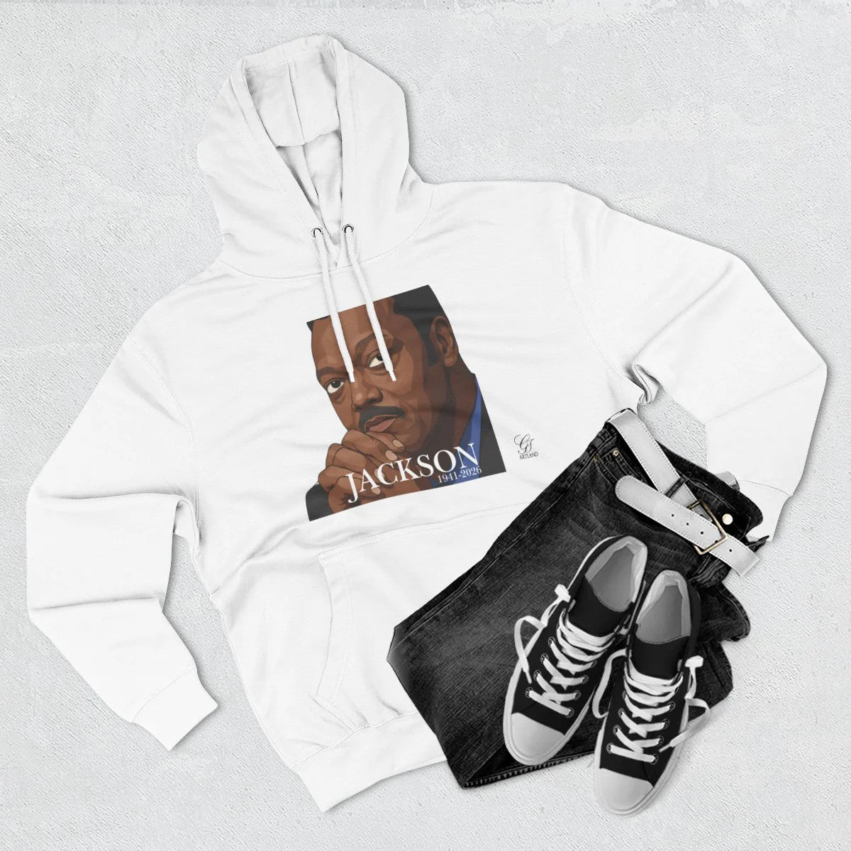 Jesse Jackson Urban Graffiti Art 1941-2026 Three-Panel Fleece Hoodie by GT