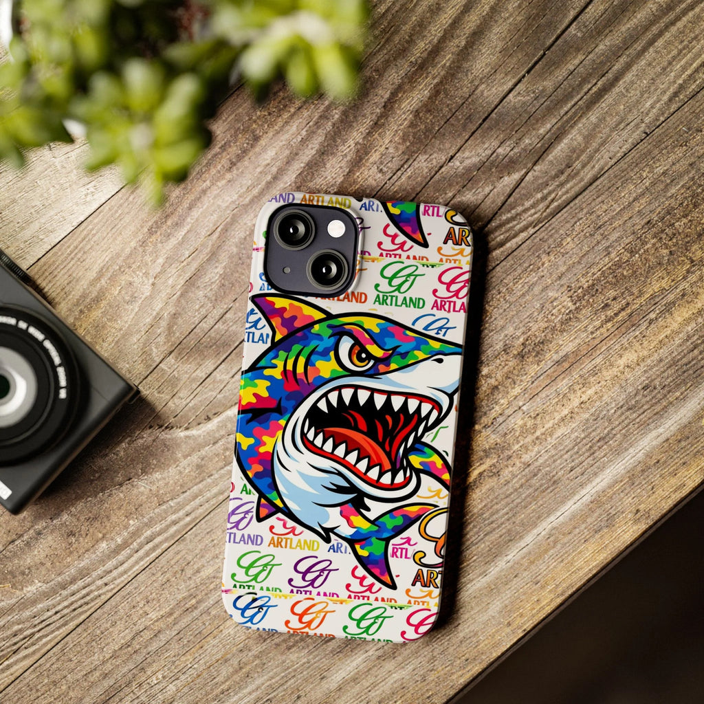 Colorful Camo Designer Shark GT Slim Phone Case | Vibrant Graphic, Artland Logo