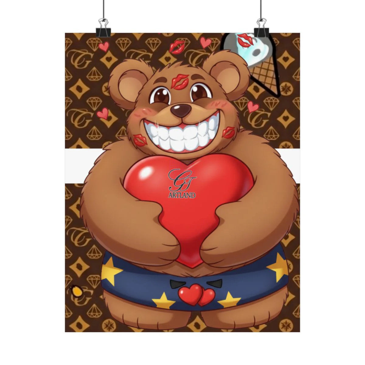 Bear Hugging Heart Kissy Designer High Fashion Graffiti Designer Matte Vertical