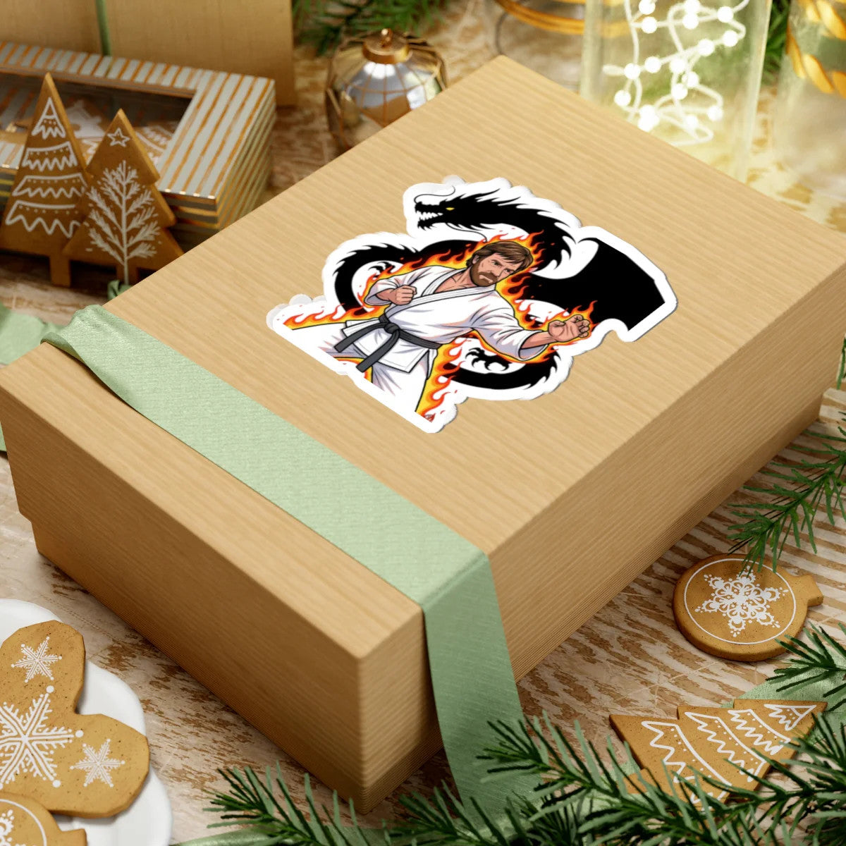 Martial Artist Chuck Norris Dragon Flames Sticker | Kiss-Cut Sticker by GT