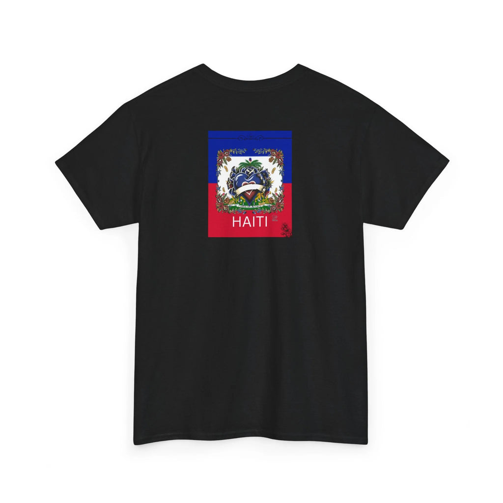 Haiti Flag Love Hearts and Roses Designer Unisex Heavy Cotton Tee by GT Artland