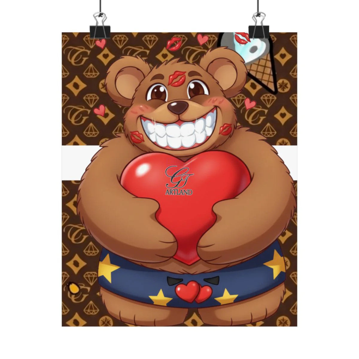 Bear Hugging Heart Kissy Designer High Fashion Graffiti Designer Matte Vertical