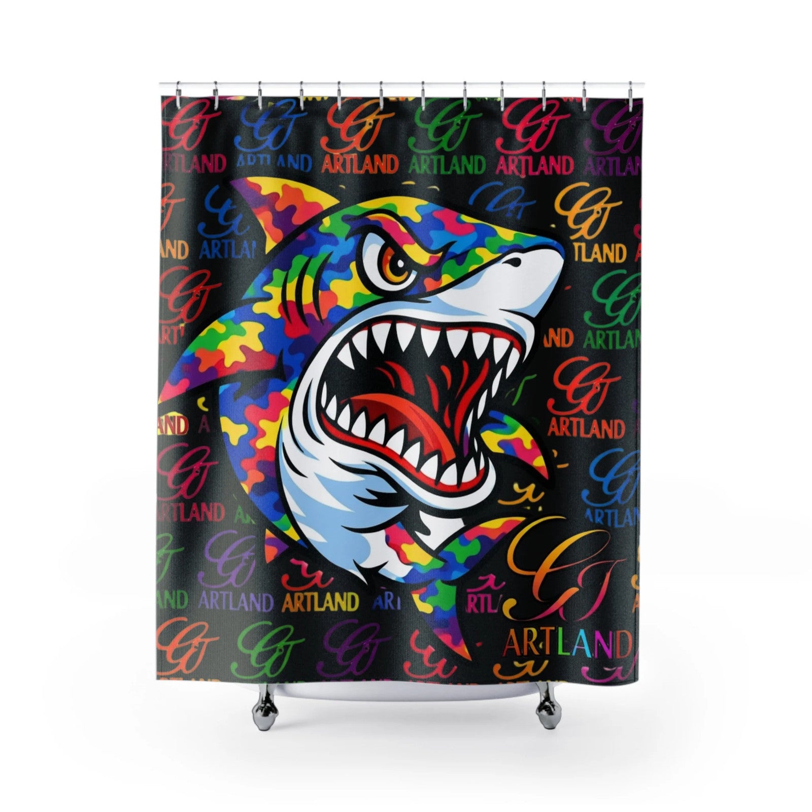 Colorful Graffiti Shark GT Urban Designer Shower Curtain | Rainbow Pop Art