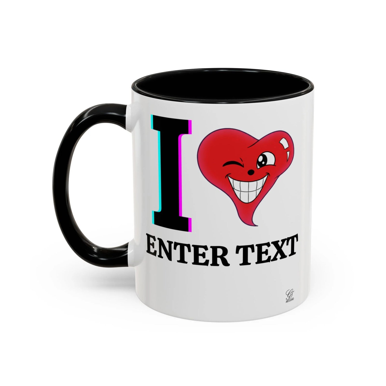 I ️ "Add Any Text" Happy Heart Classic Accent Coffee Mug (11, 15oz) by GT