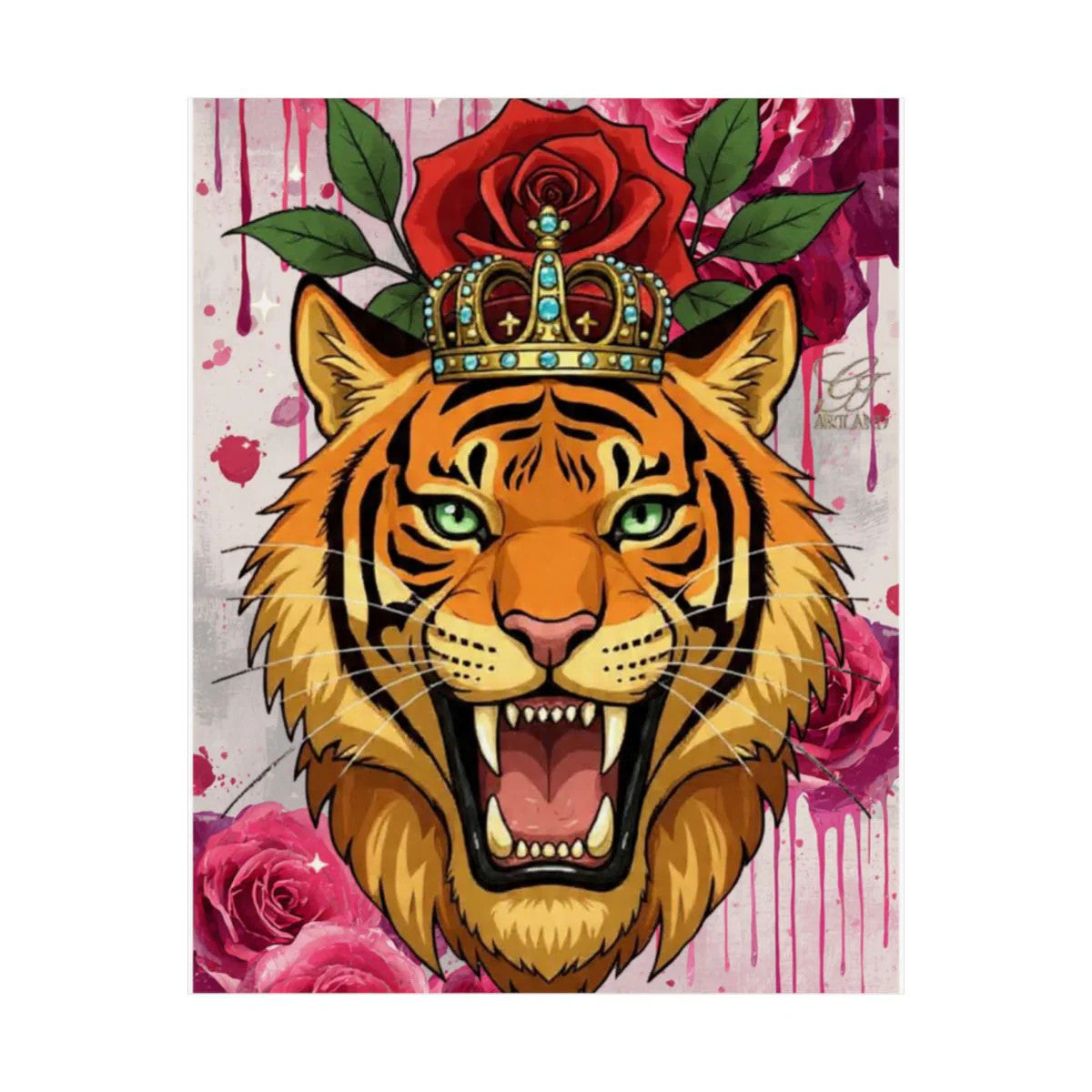 King Tiger Roses Drip Graffiti Designer Matte Vertical Posters by GT Artland