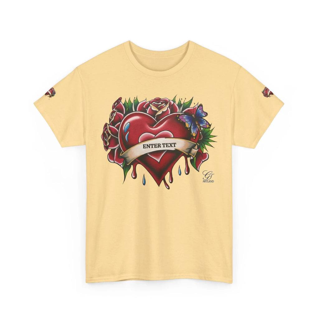 HEARTS AND ROSES Tattoo Styled Original T Shirt with Personalization by GT