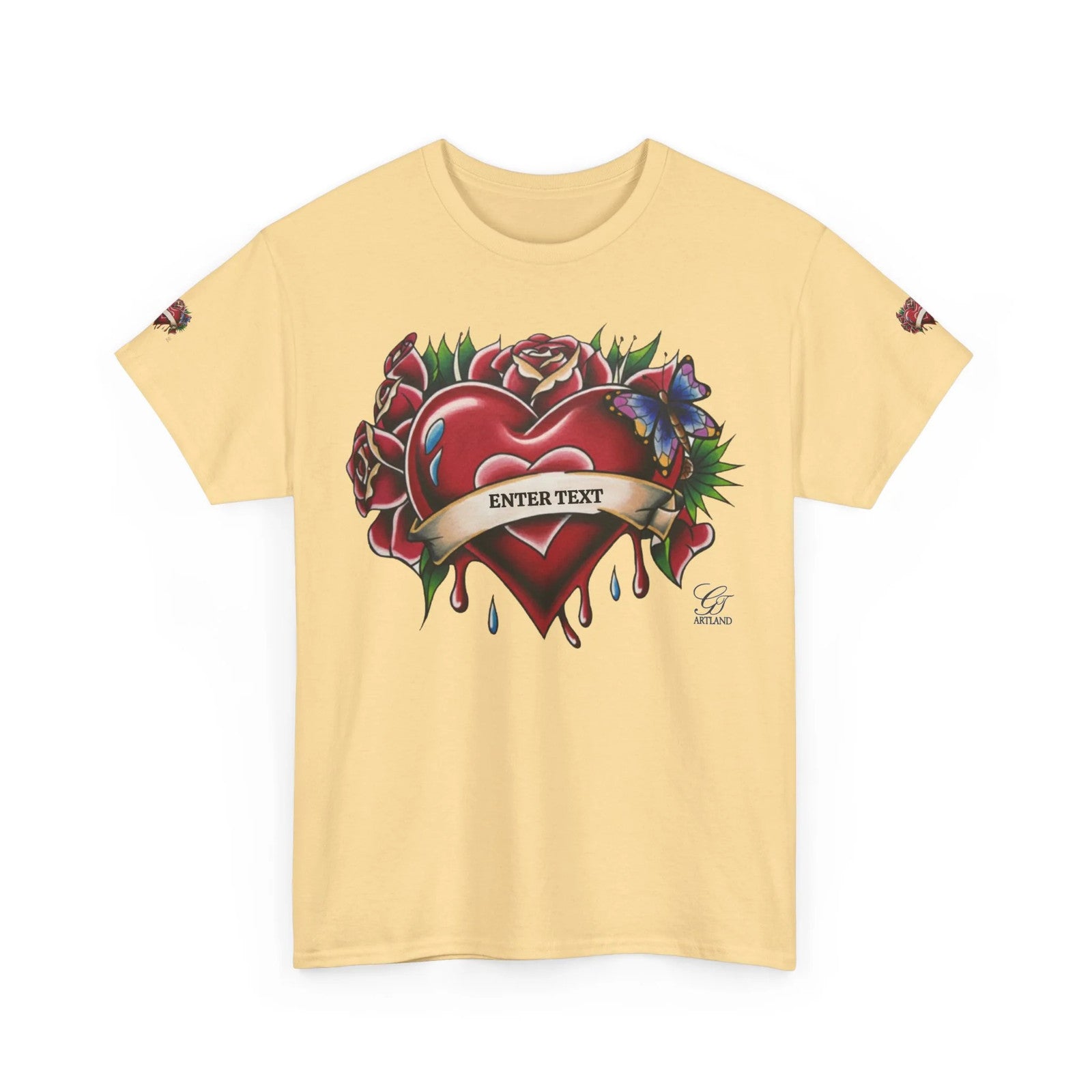 HEARTS AND ROSES Tattoo Styled Original T Shirt with Personalization by GT