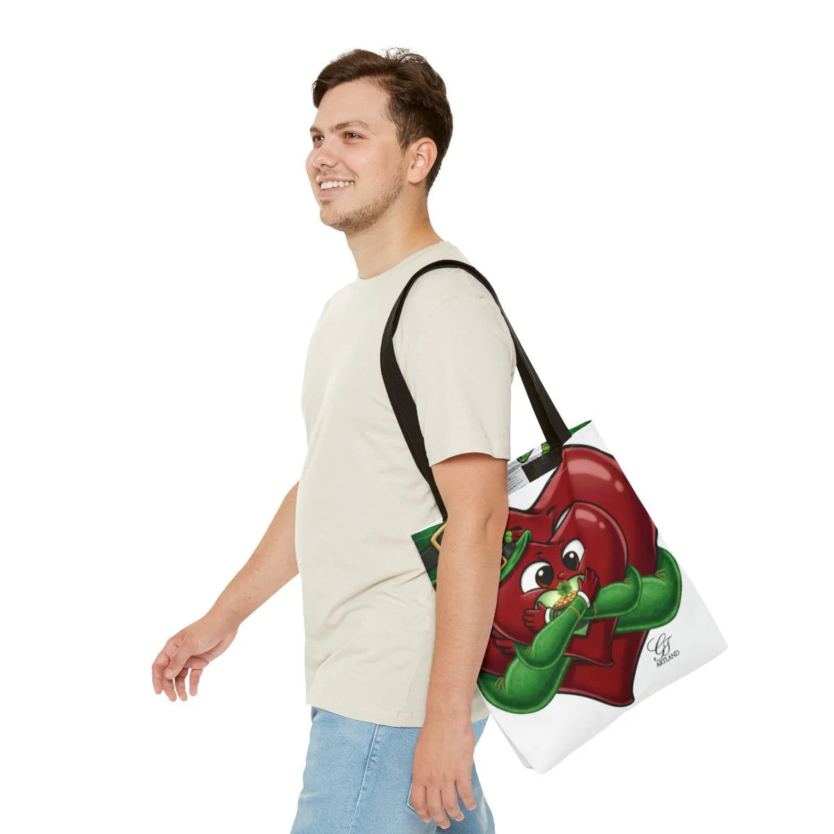 Shamrock Leprechaun Cute Heart Holding Pot of Gold Tote Bag by GT Artland