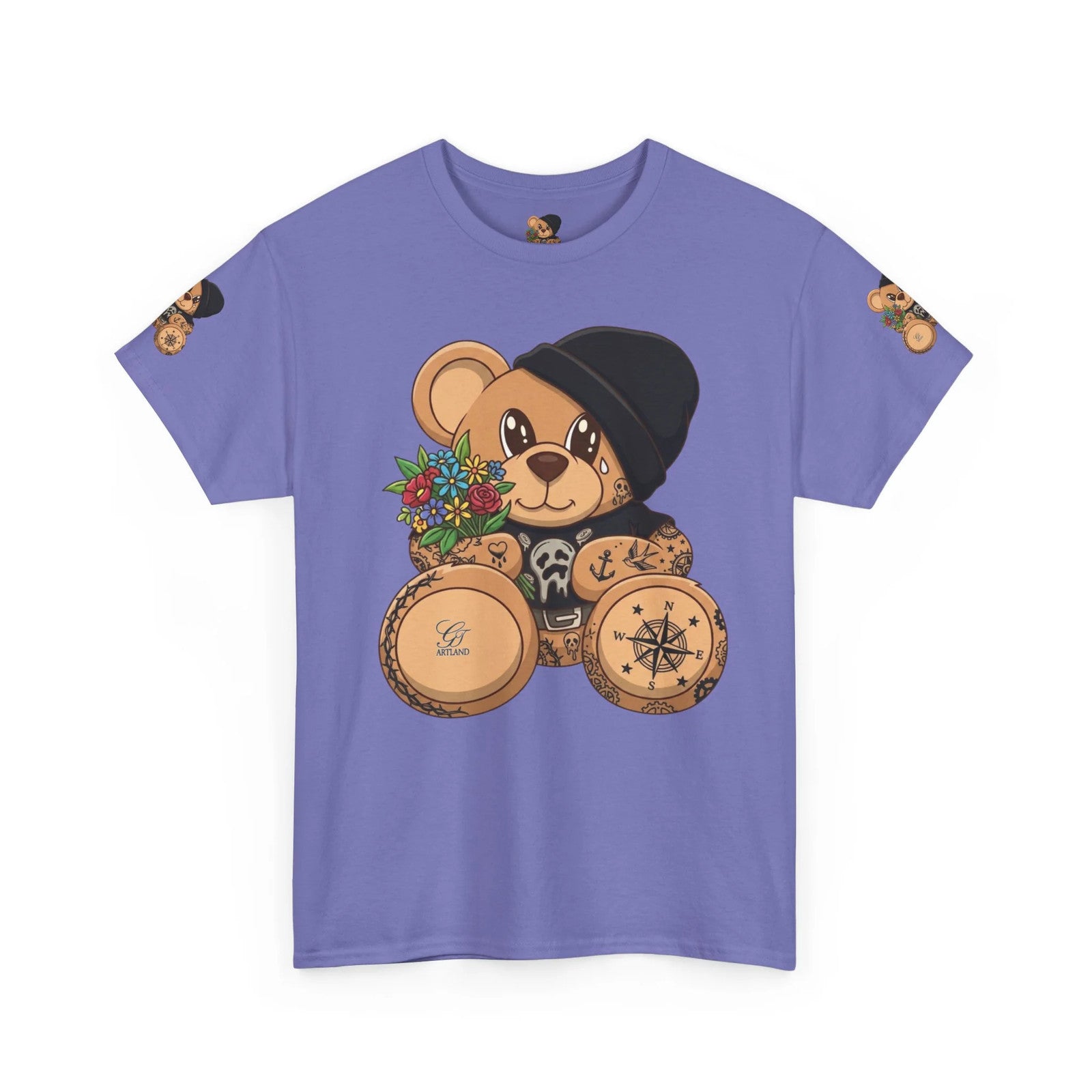 Teddy Bear with Beanie and Compass Tee | Floral Bouquet Graphic by GT Artland