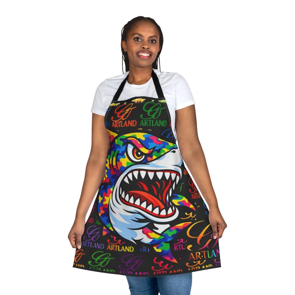 Colorful Shark Illustration Apron | Rainbow Shark Cooking Apron by GT Artland