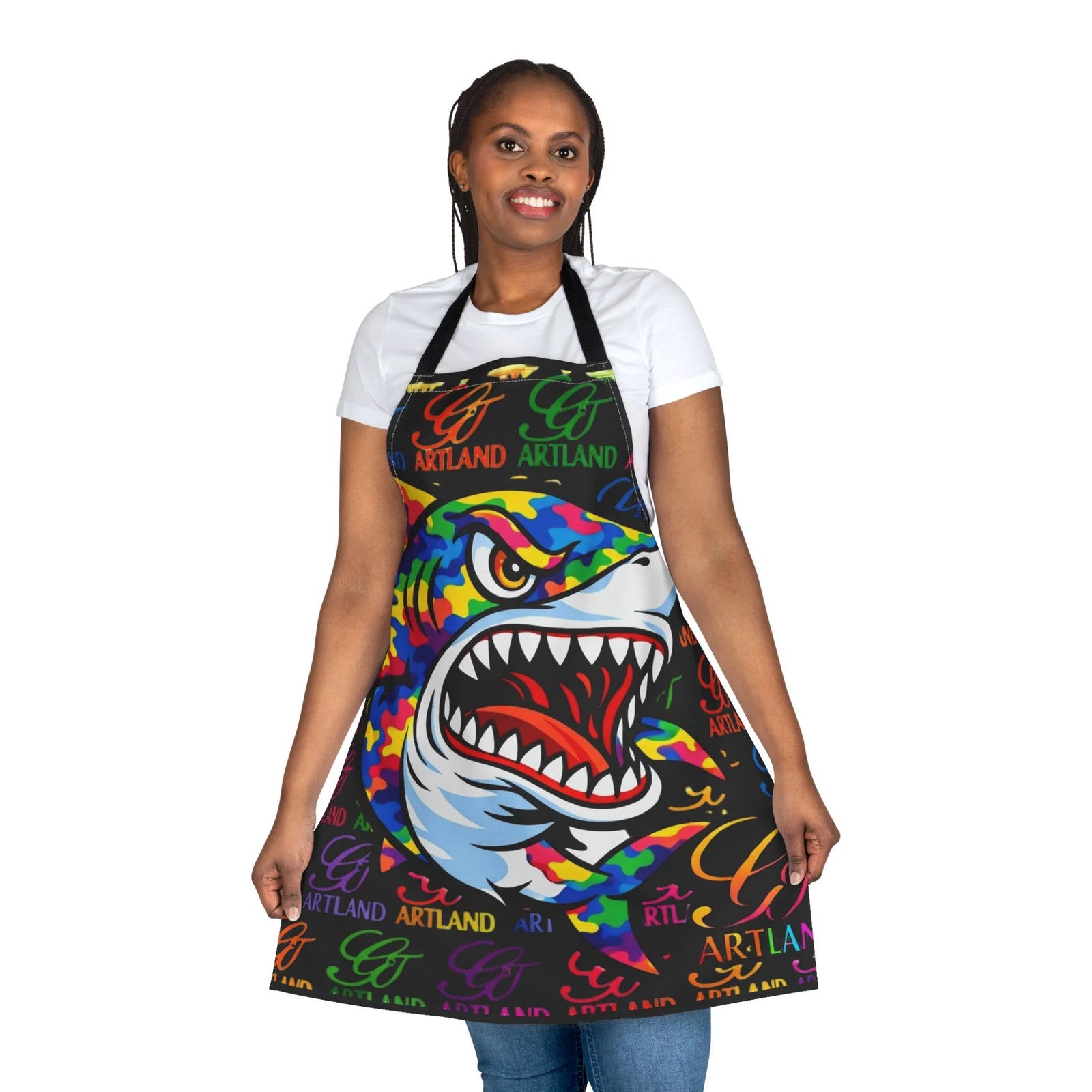 Colorful Shark Illustration Apron | Rainbow Shark Cooking Apron by GT Artland