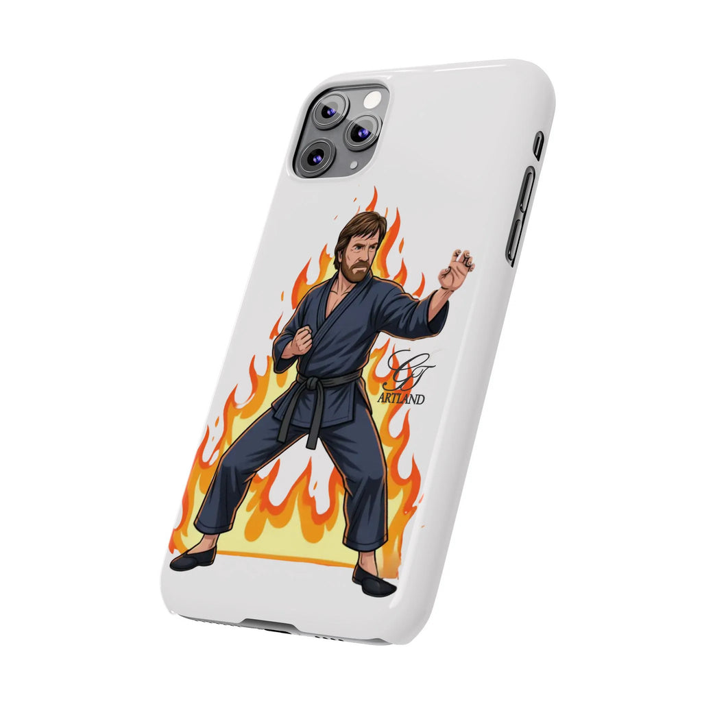 Karate Master Chuck Norris Illustration Slim Phone Case | Martial Arts Flames