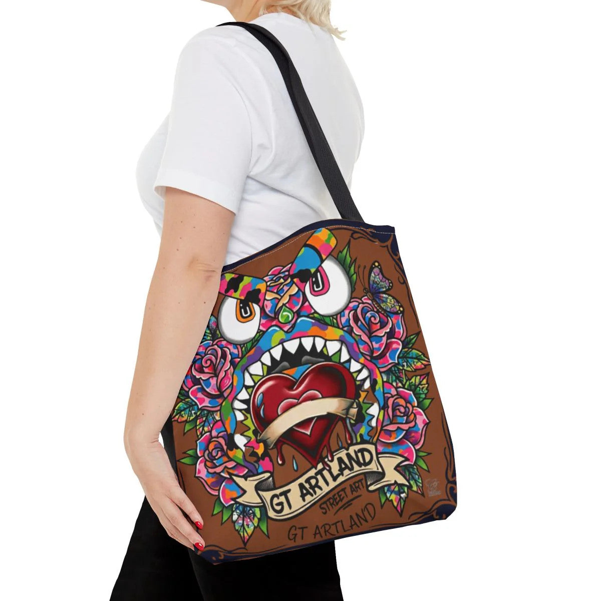 Colorful Gape Tattoo Monster Heart Tote Bag Designer Ebony Edition | All-Over