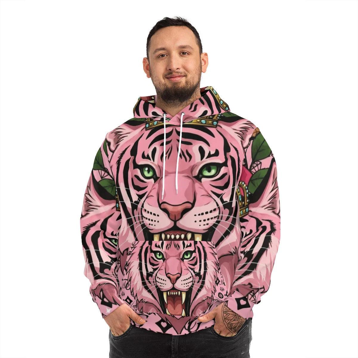 Pink Tiger Tattoo Rose Designer GT Fashion Hoodie by GT Artland