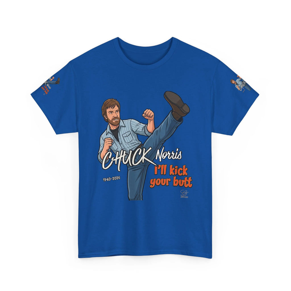 Chuck Norris kick illustration T-Shirt | I'll kick your butt slogan designer by