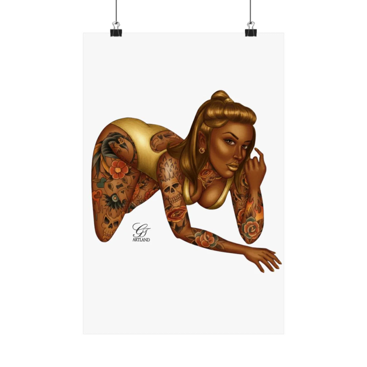 Ebony Tatted Vixen with Gold Hair Matte Vertical Posters by GT Artland