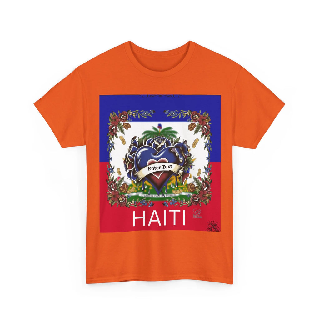 Haiti Flag Love Hearts and Roses Designer Unisex Heavy Cotton Tee by GT Artland