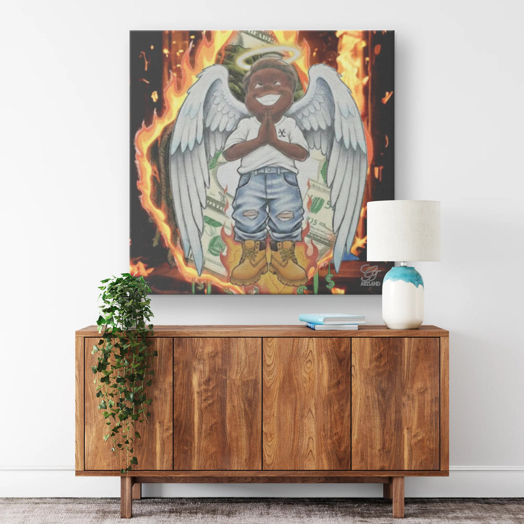 Ebony Boy With Construction Boots Praying Fire Square Canvas Wrap by GT Artland