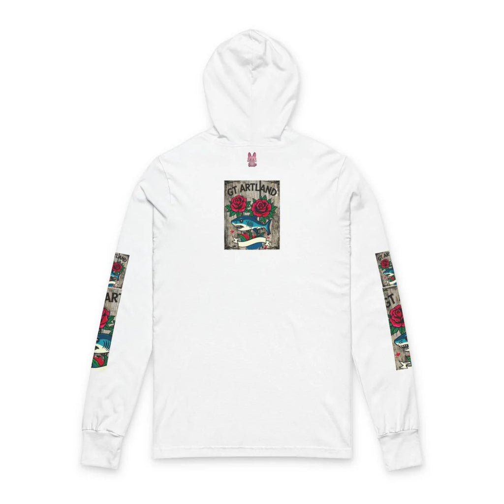 Rose Shark Tattoo Designer High Fashion Unisex Hooded Long Sleeve Tee by GT