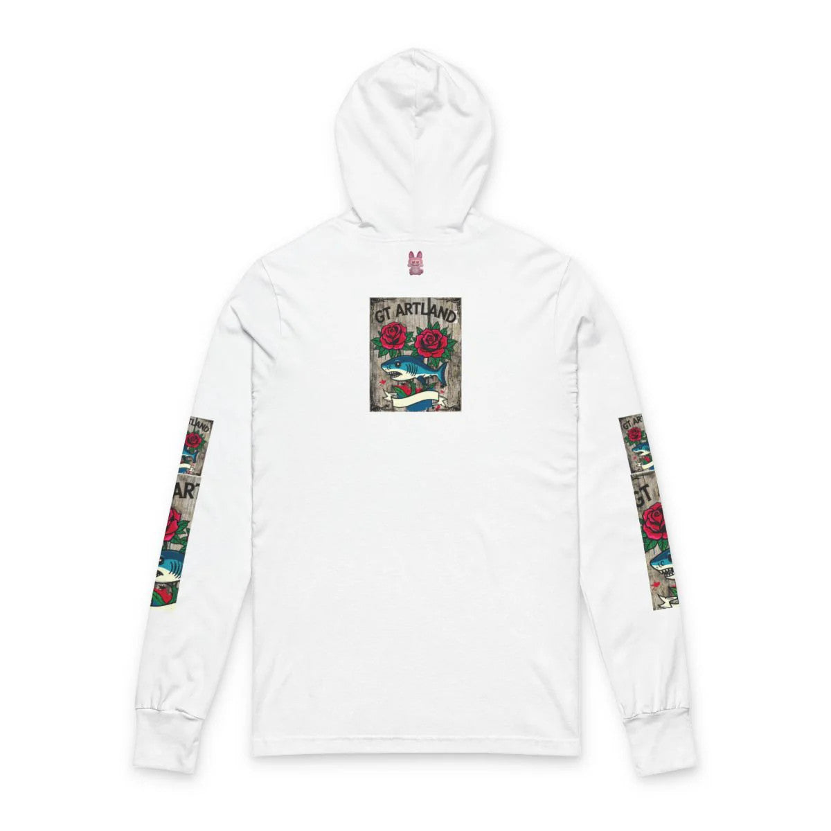 Rose Shark Tattoo Designer High Fashion Unisex Hooded Long Sleeve Tee by GT