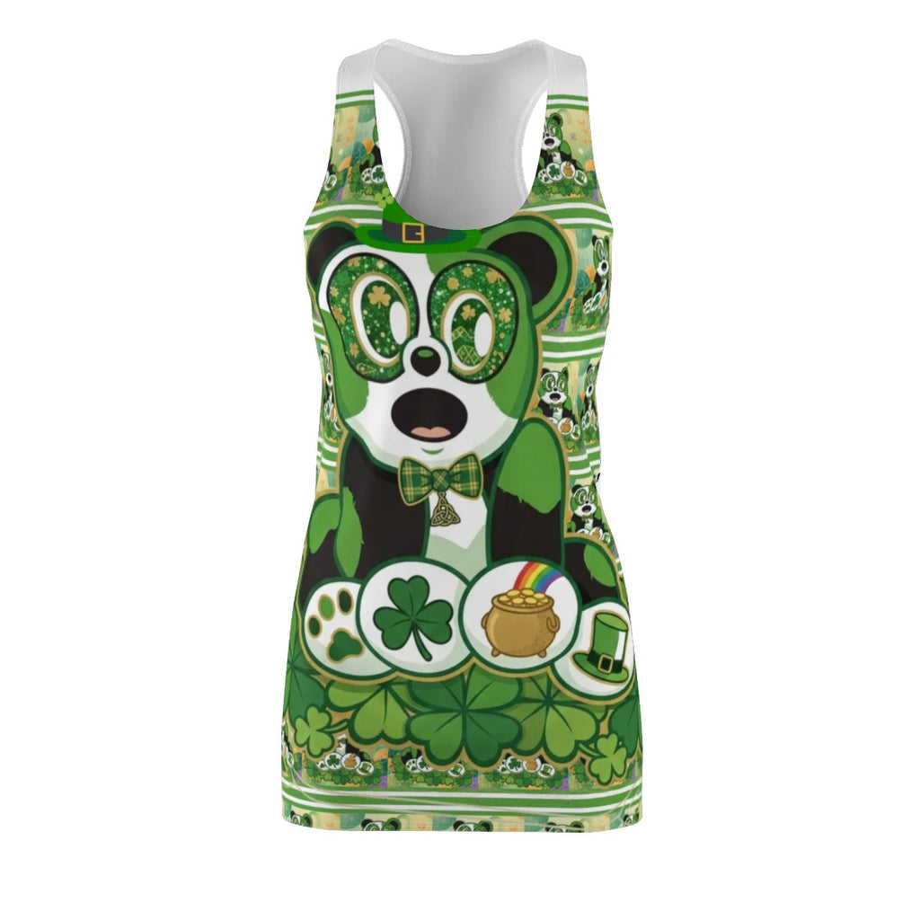 Panda Green Shamrock Designer Women's Cut & Sew Racerback Dress by GT Artland