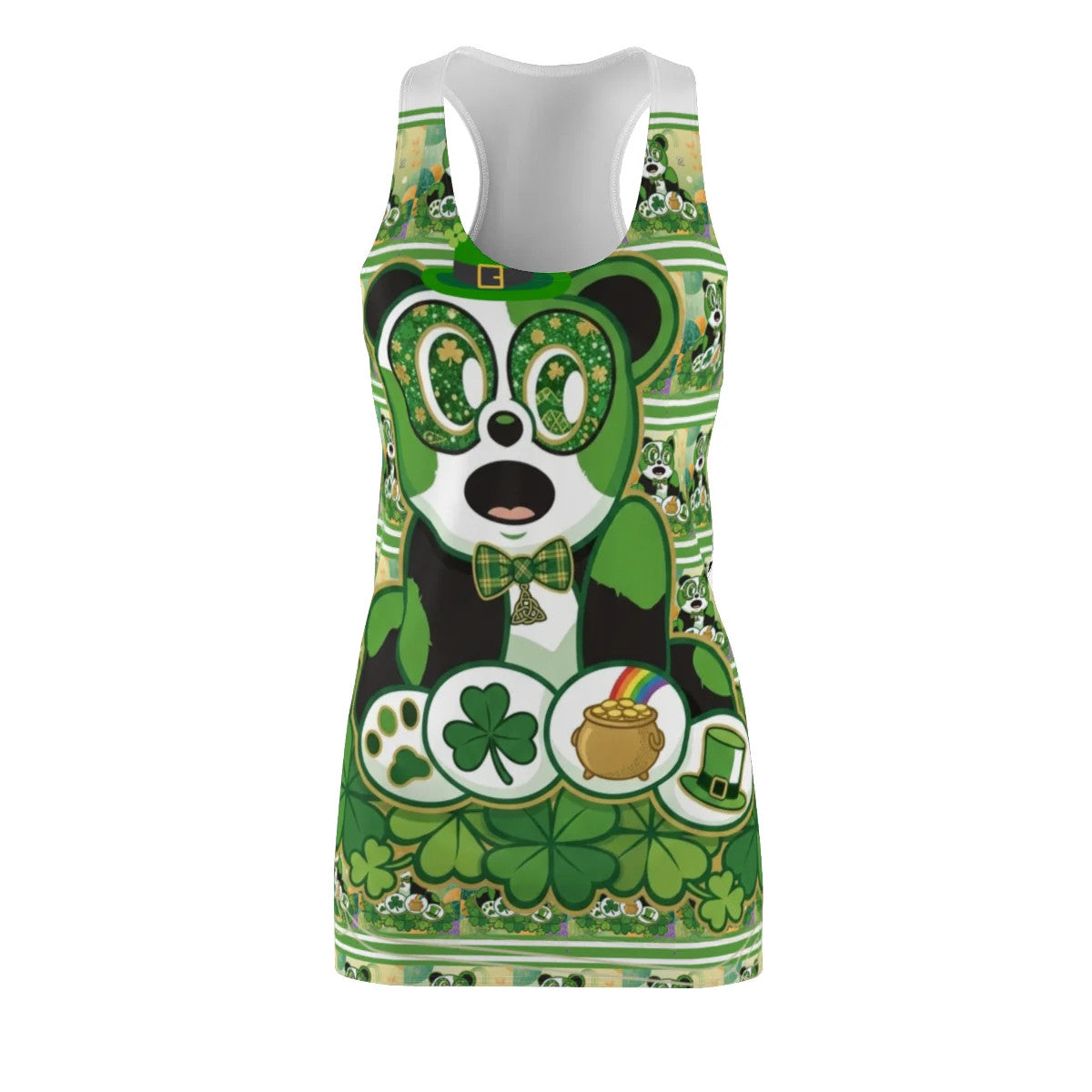 Panda Green Shamrock Designer Women's Cut & Sew Racerback Dress by GT Artland