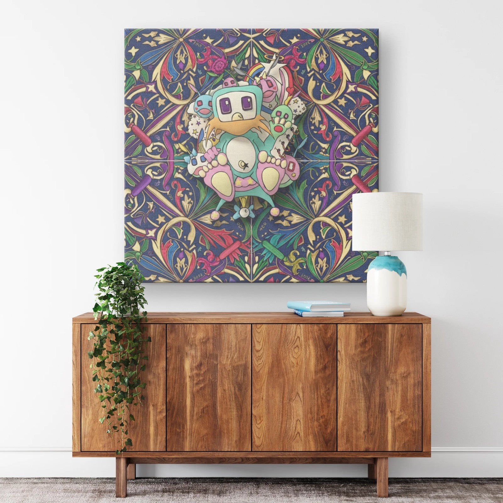 Poon Colorful Playful Masterpiece Monogram Pattern Square Canvas Wrap by GT