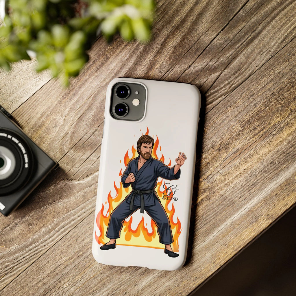 Karate Master Chuck Norris Illustration Slim Phone Case | Martial Arts Flames