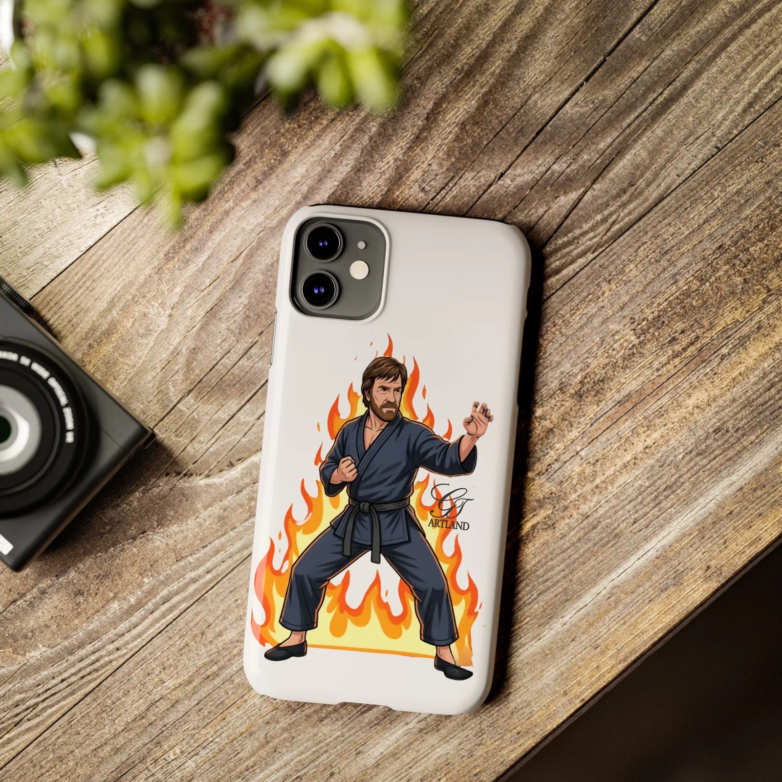 Karate Master Chuck Norris Illustration Slim Phone Case | Martial Arts Flames