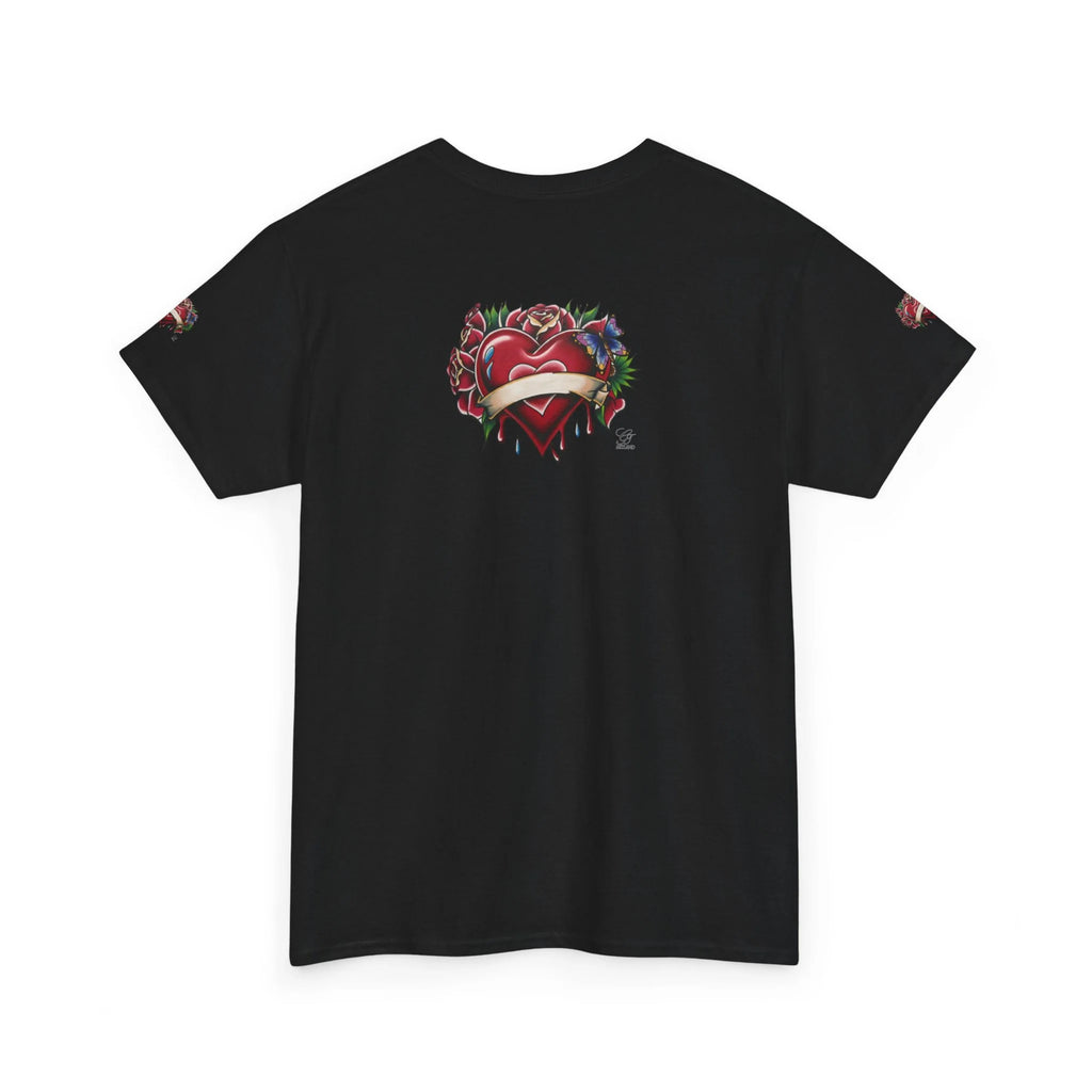 HEARTS AND ROSES Tattoo Styled Original T Shirt with Personalization by GT