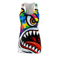 Colorful Camo Designer Killa Shark Graphic Racerback Dress | All-Over Print by