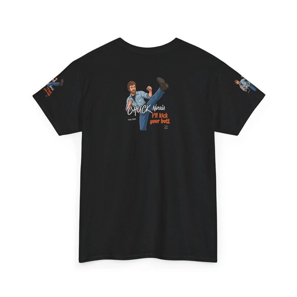 Chuck Norris kick illustration T-Shirt | I'll kick your butt slogan designer by