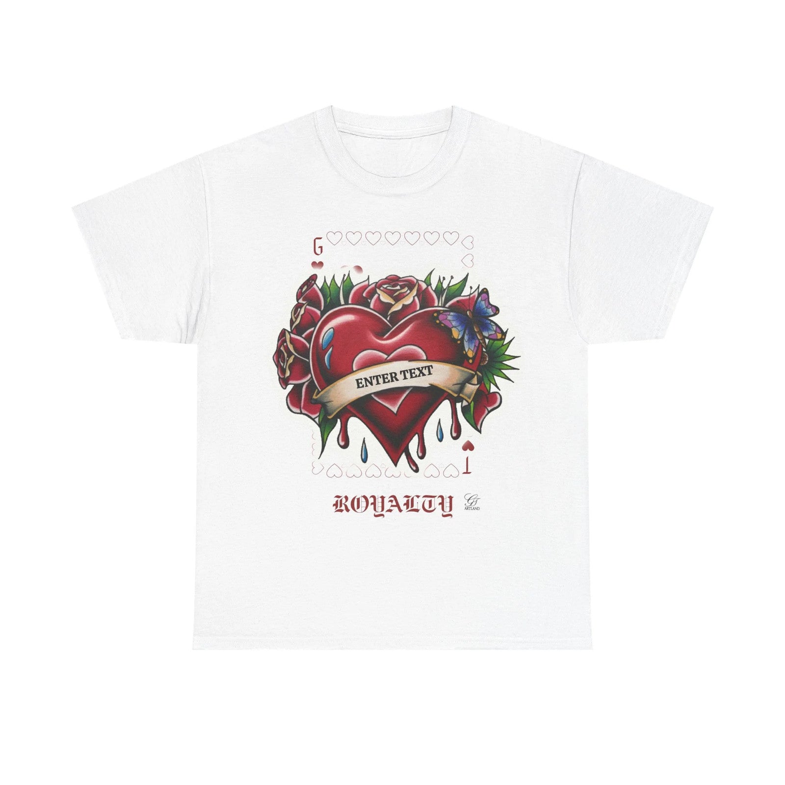 Hearts And Roses G Card Royalty Custom Text Unisex Heavy Cotton Tee by GT
