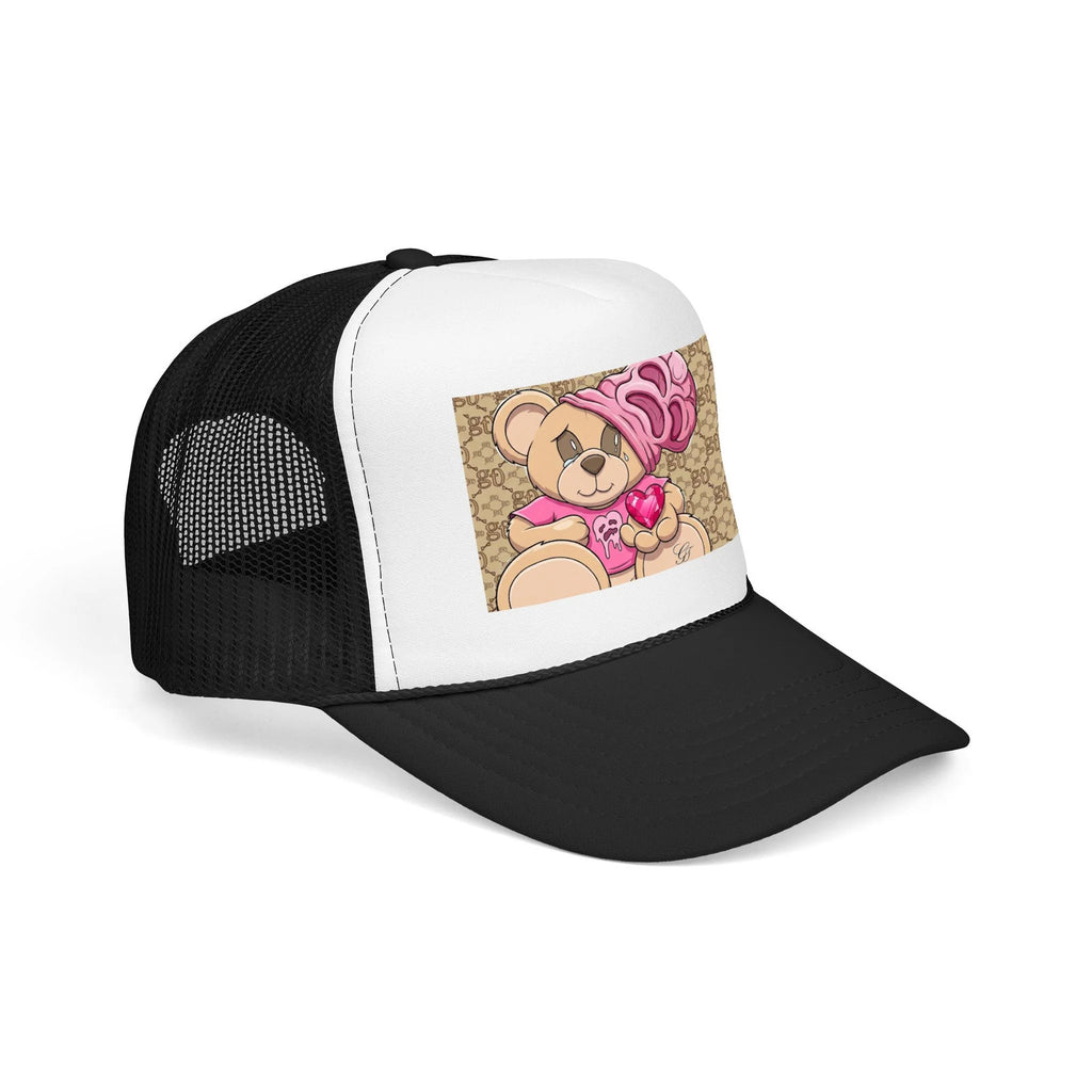 Pink Teddy Bear Heart Foam Trucker Hat | Cute Bear Patch by GT Artland