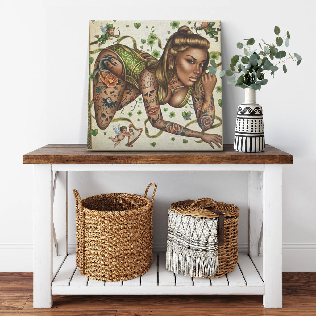 St. Patrick's Day Themed Sexy Ebony Vixen Irish Model Canvas Wrap by GT Artland