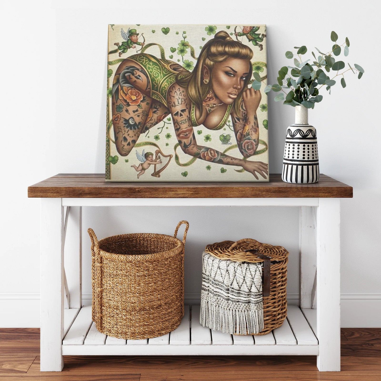 St. Patrick's Day Themed Sexy Ebony Vixen Irish Model Canvas Wrap by GT Artland