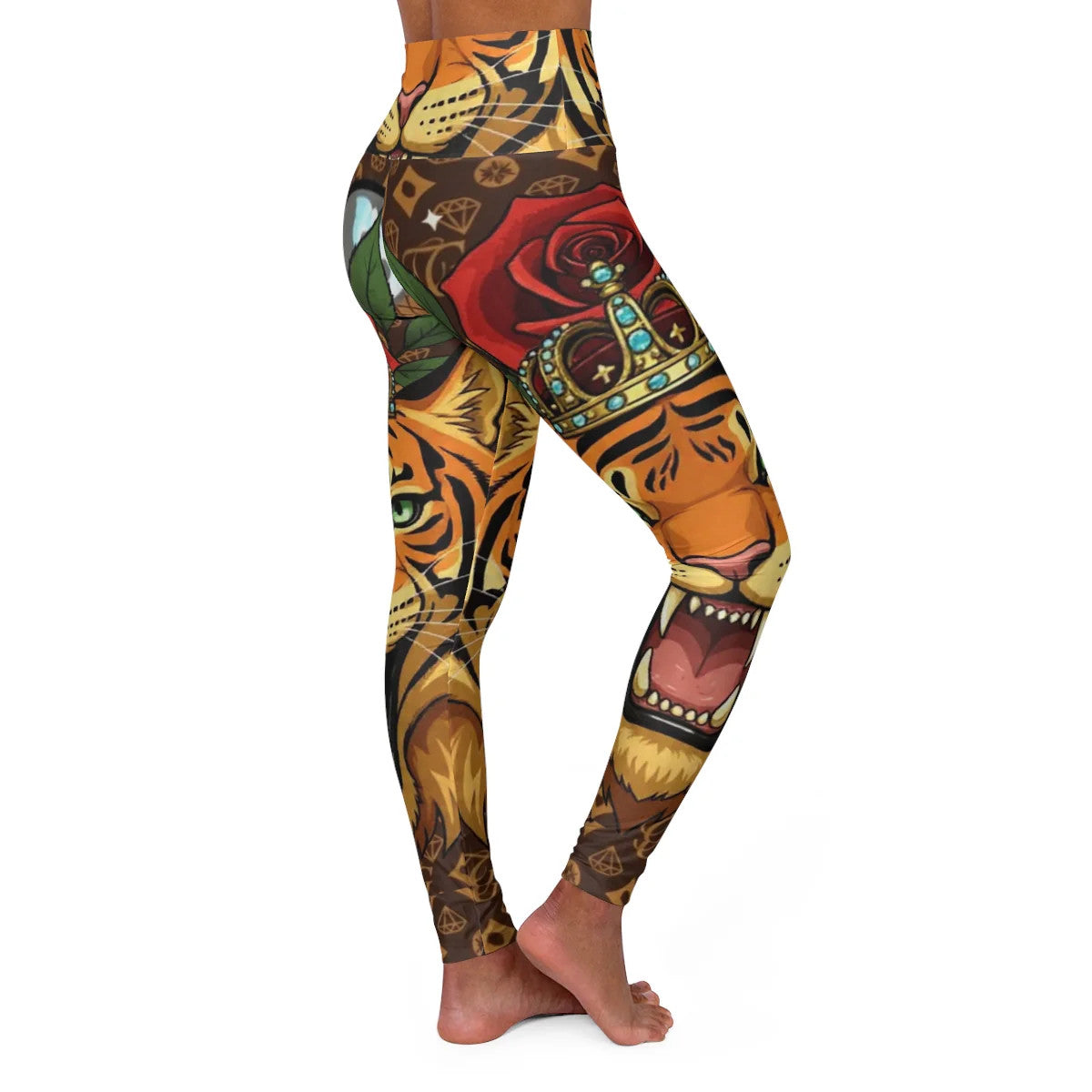 Tiger Rose Petal Queen of Fashion High Waisted Yoga Leggings by GT Artland