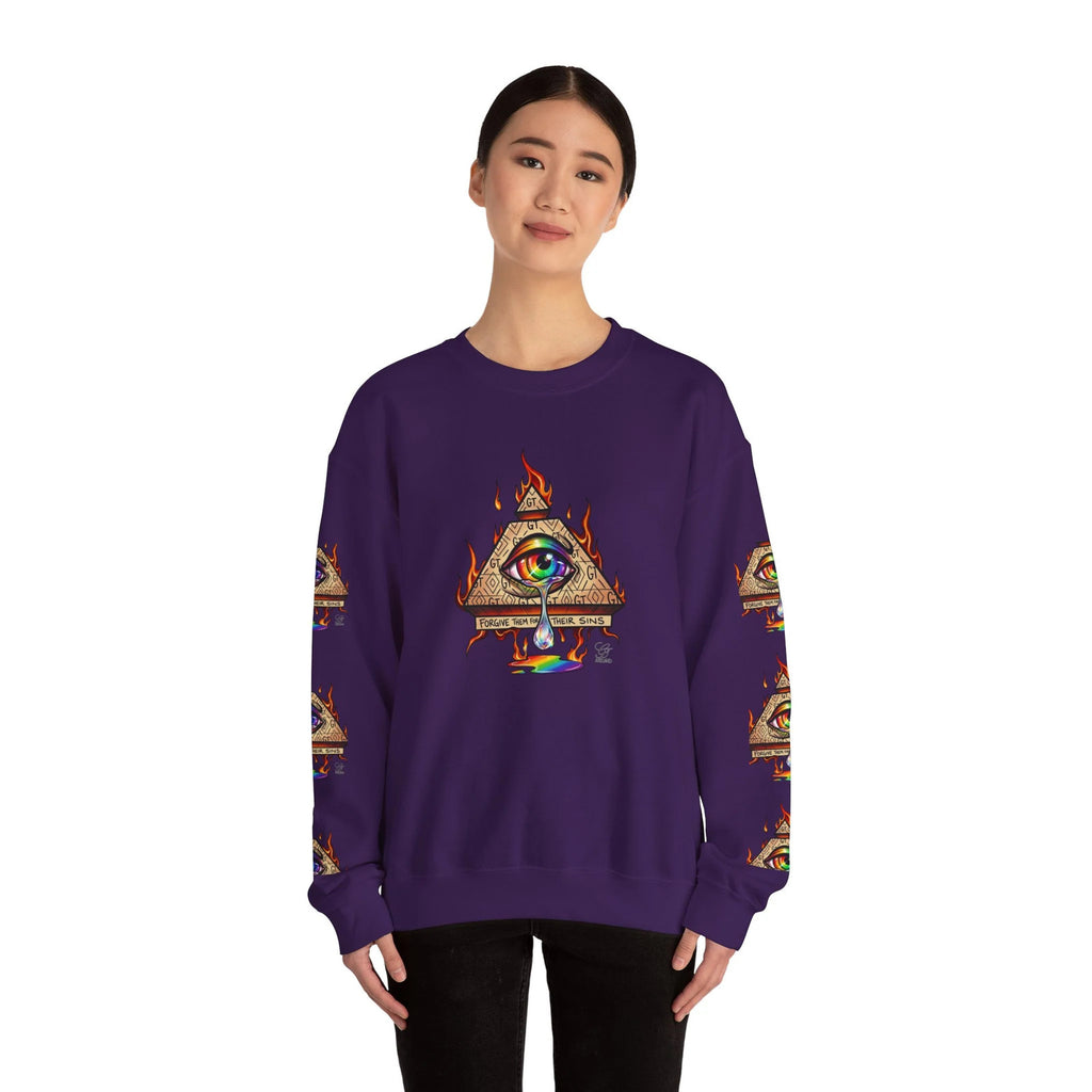 Psychedelic All-Seeing Eye Sweatshirt | Triangle Eye Flame Rainbow Drip by GT