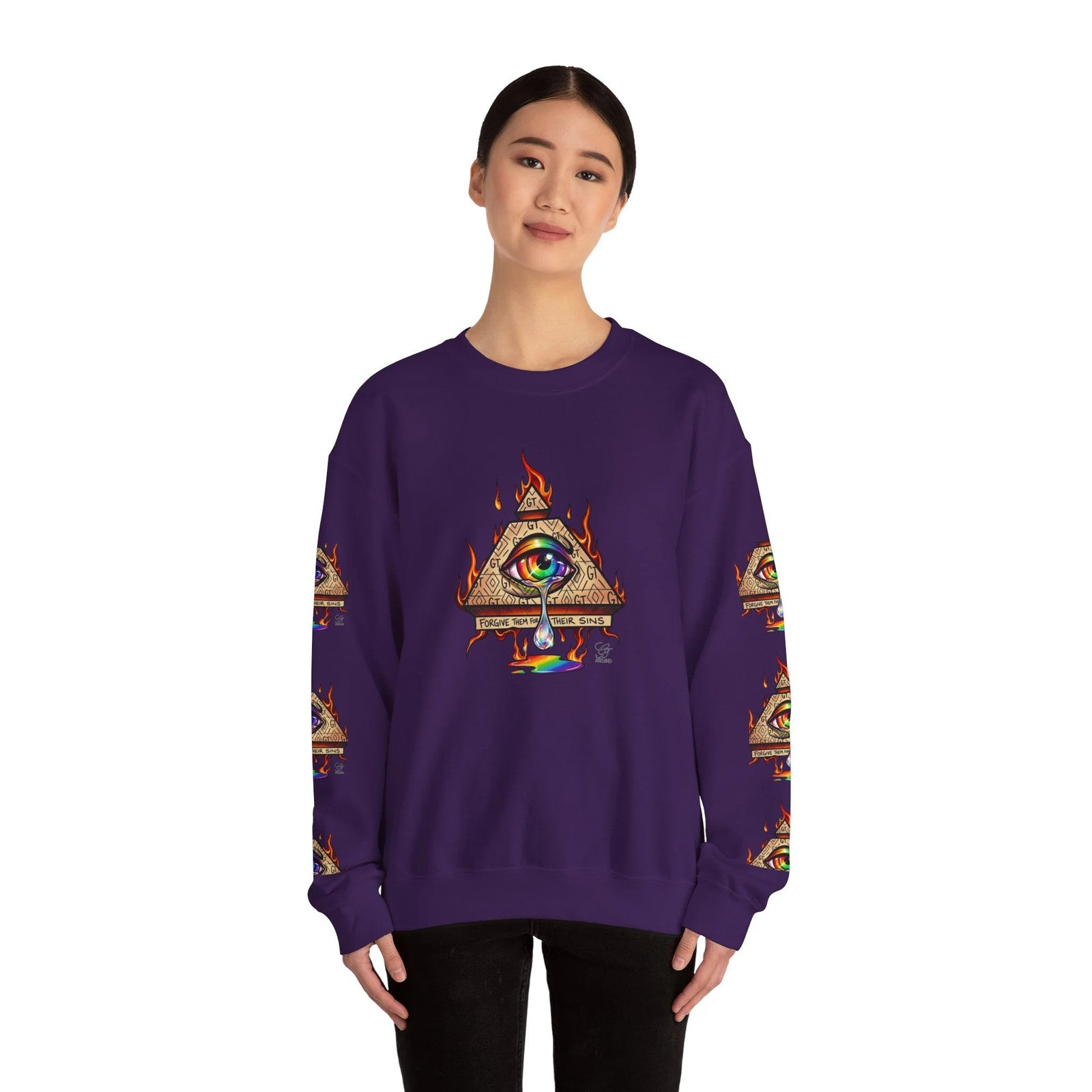 Psychedelic All-Seeing Eye Sweatshirt | Triangle Eye Flame Rainbow Drip by GT