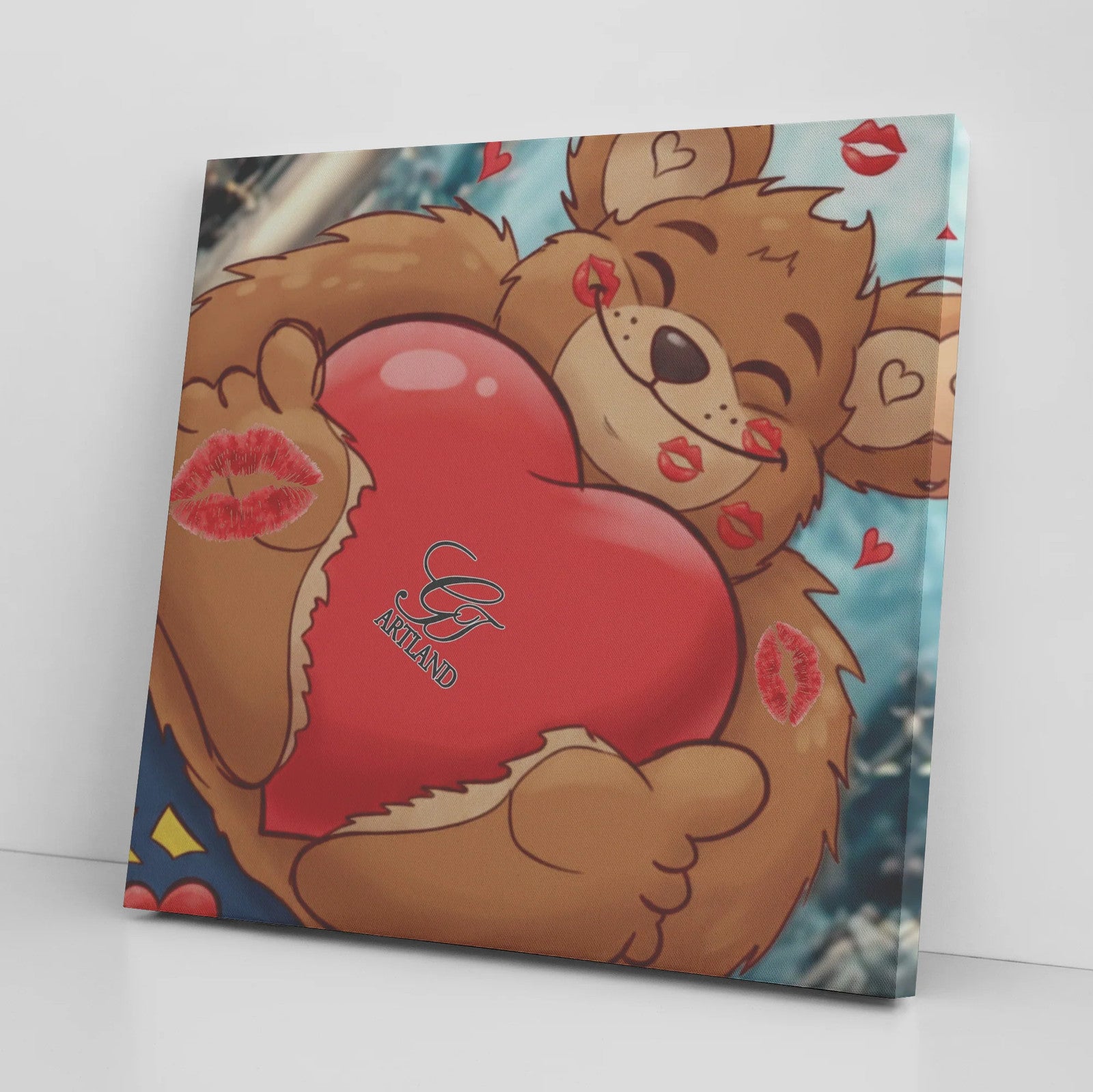 Insta Manga Teddy Bear Love Heart Cute Designer Square Canvas Wrap by GT Artland