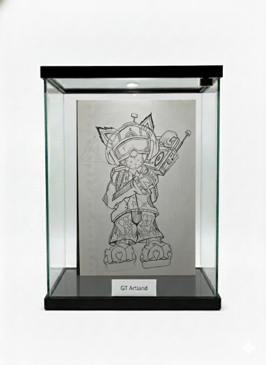 Cool Futuristic CAT B & W 8.5 X 11 INCH Original PRINT SIGNED By GT ARTLAND