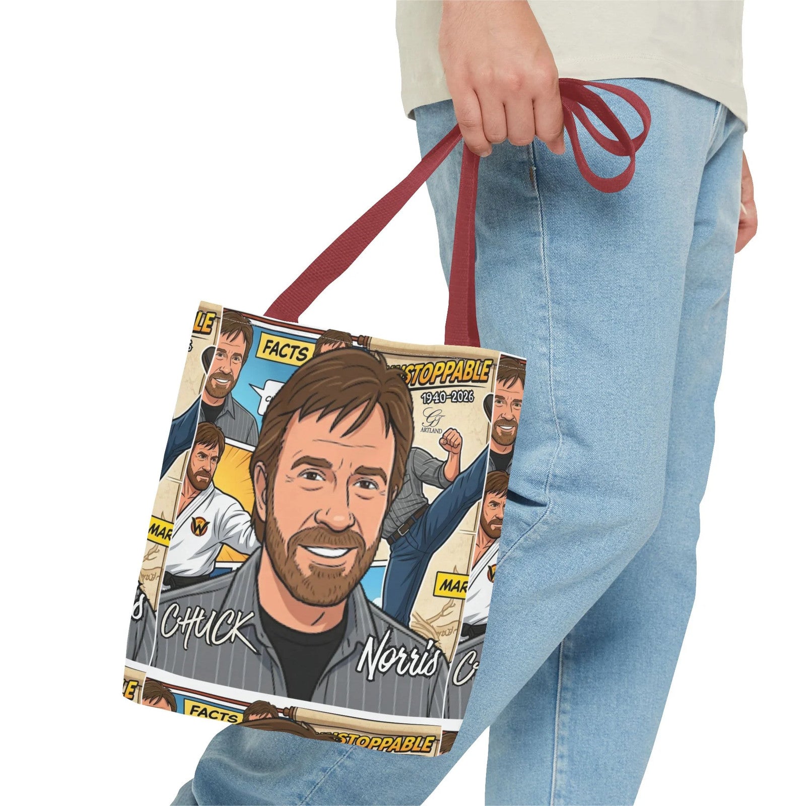 Chuck Norris Legacy Retro Martial Artist Cartoon Tote Bag | All-Over Print