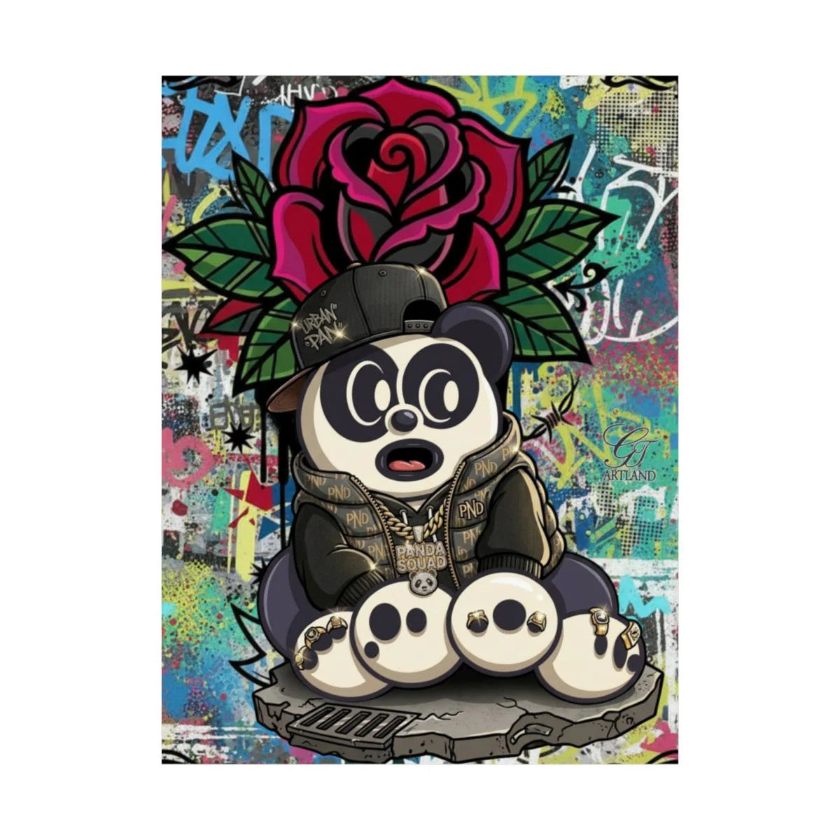 Graffiti Urban Hip Hop Designer Panda Rose Tattoo Drip Matte Vertical Posters