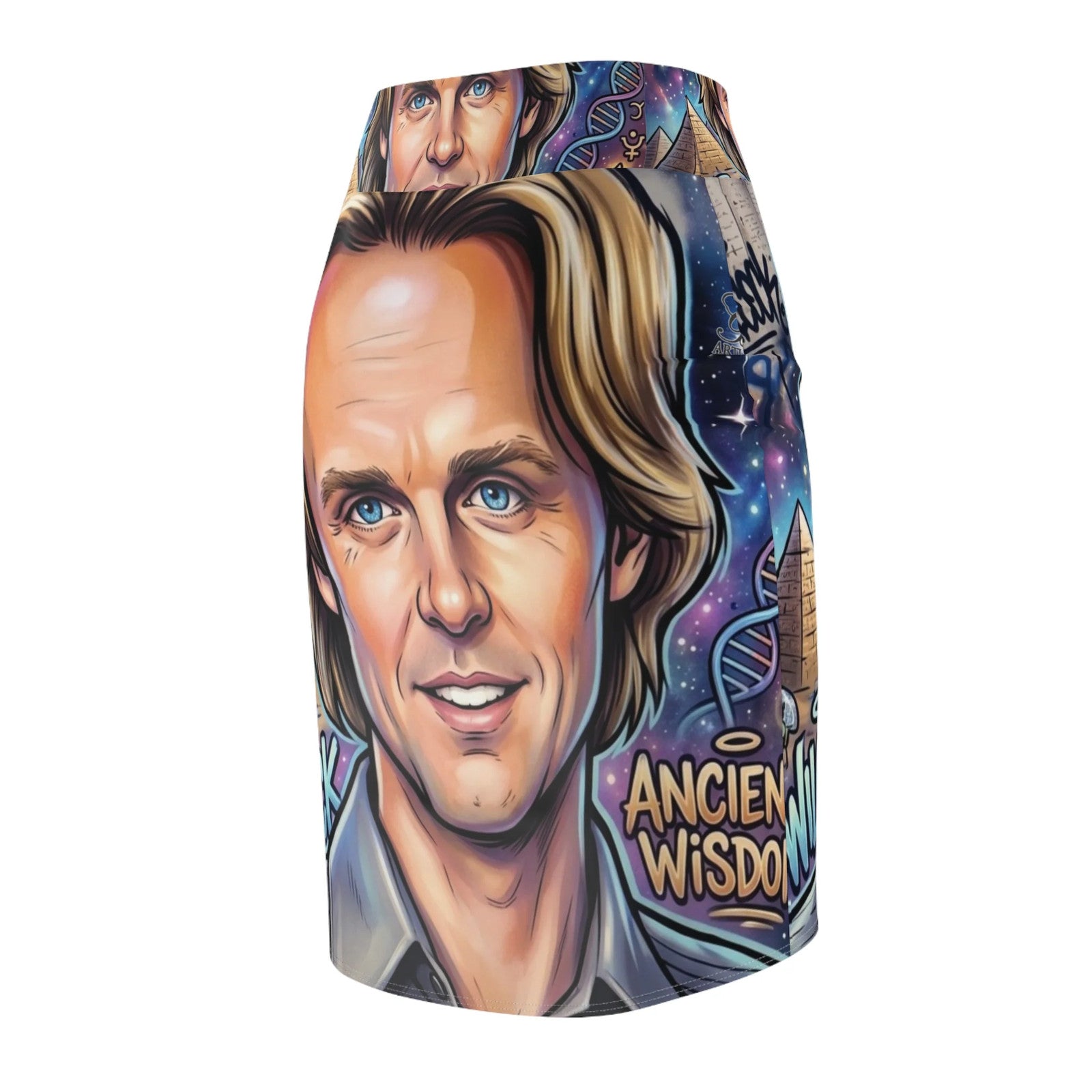 David Wilcock Retro Celebrity Portrait Pencil Skirt | Pop Art Face Illustration