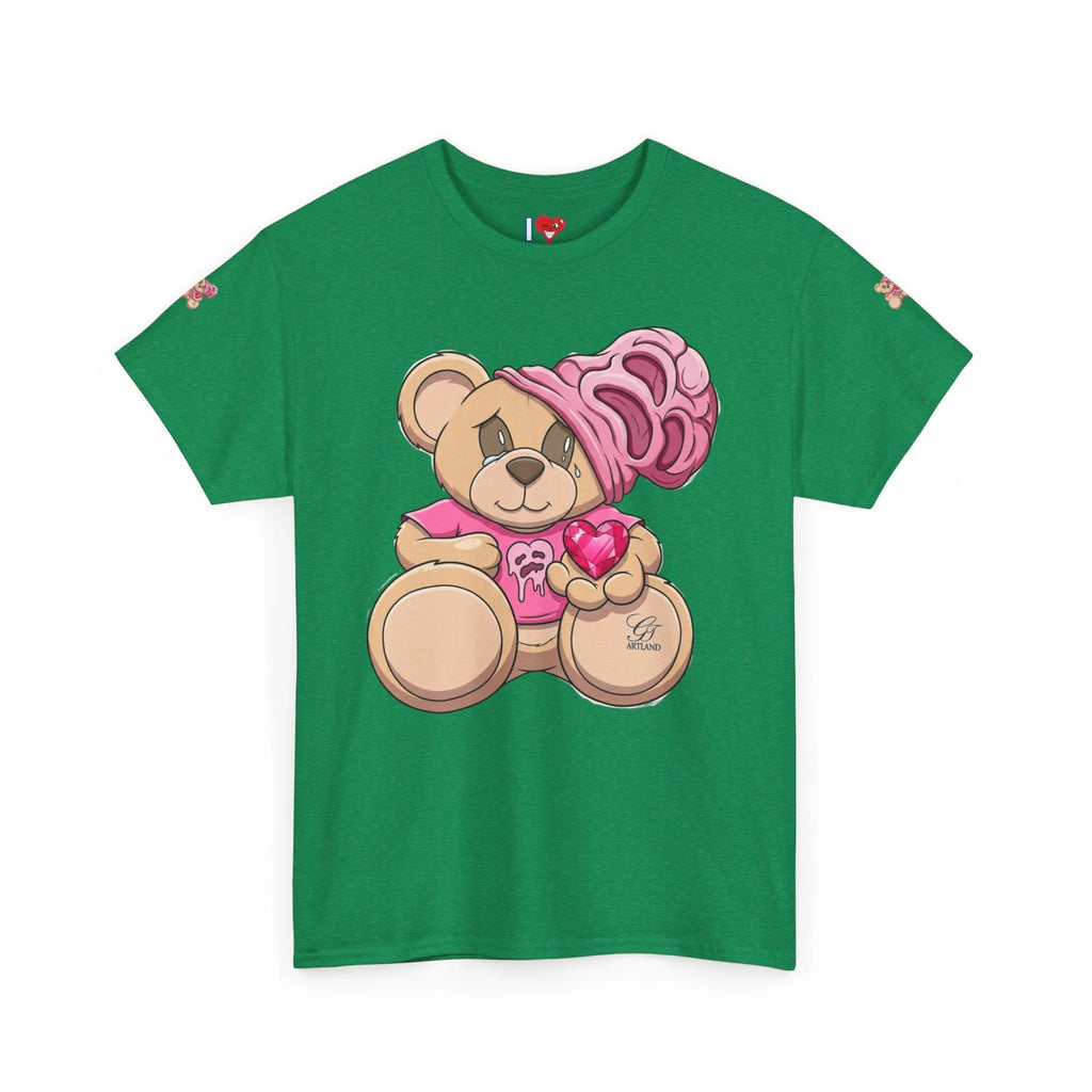 Pink Bear with Brain Beanie T-Shirt | Cute Teddy Illustration by GT Artland