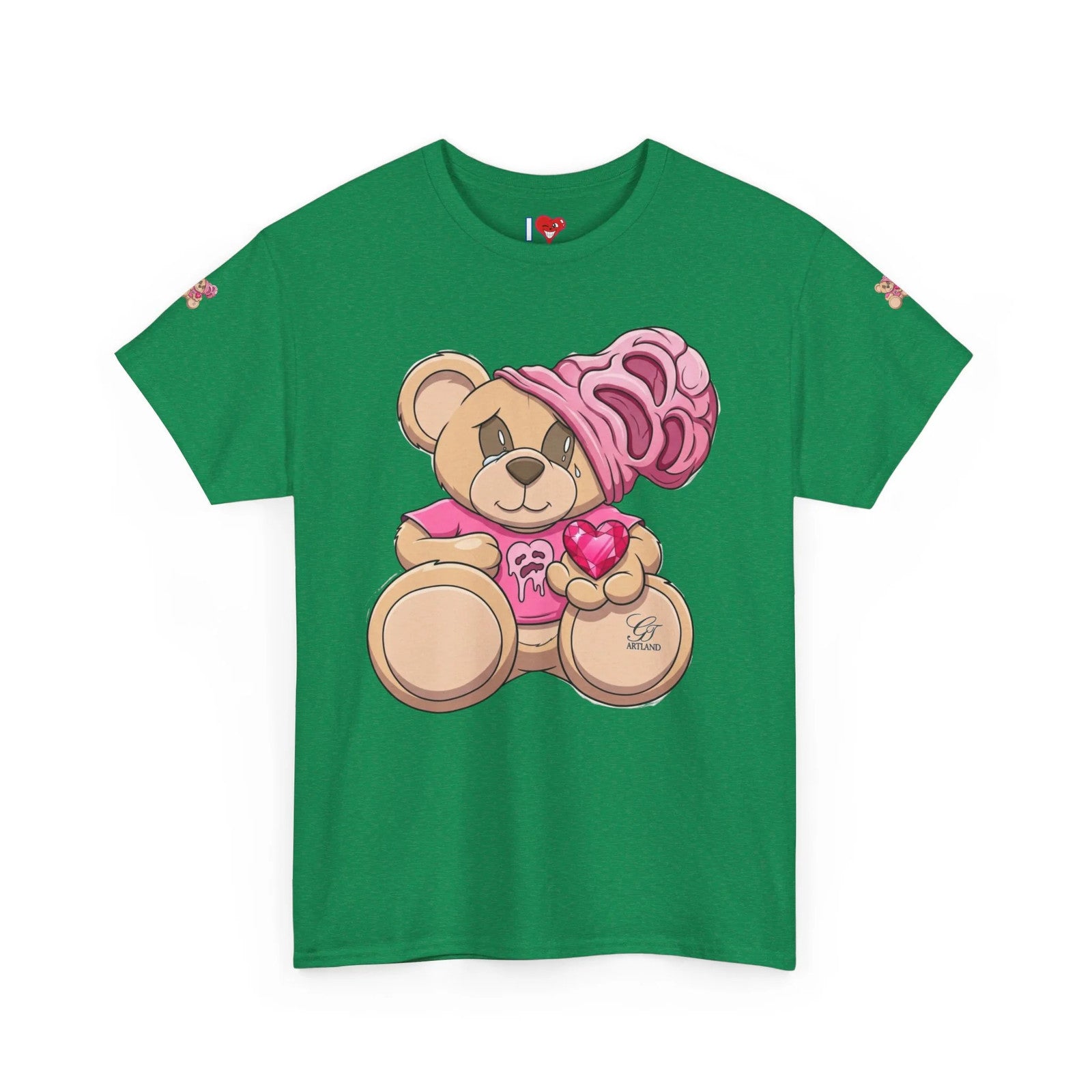 Pink Bear with Brain Beanie T-Shirt | Cute Teddy Illustration by GT Artland
