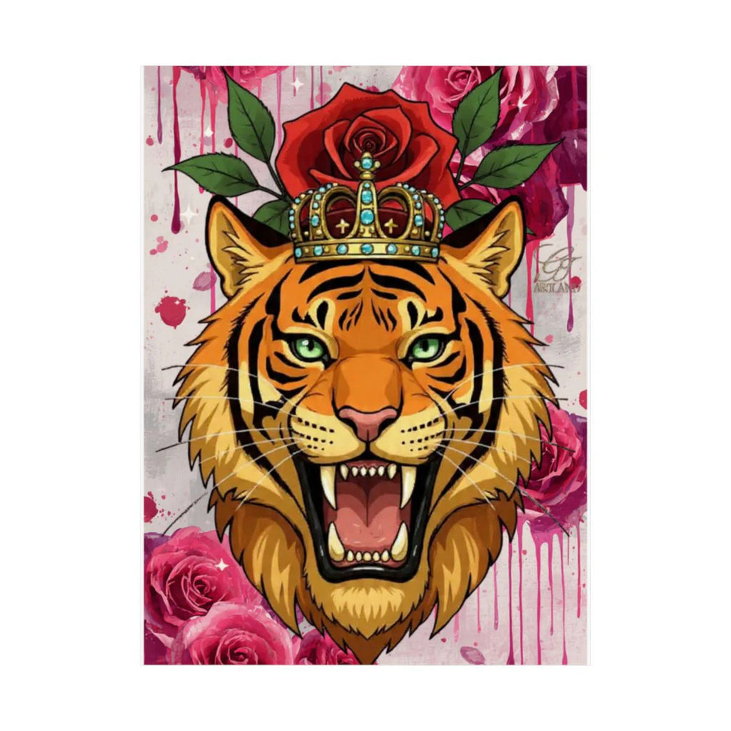 King Tiger Roses Drip Graffiti Designer Matte Vertical Posters by GT Artland
