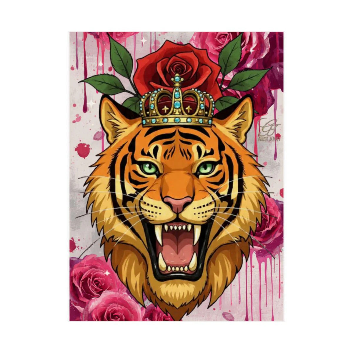 King Tiger Roses Drip Graffiti Designer Matte Vertical Posters by GT Artland