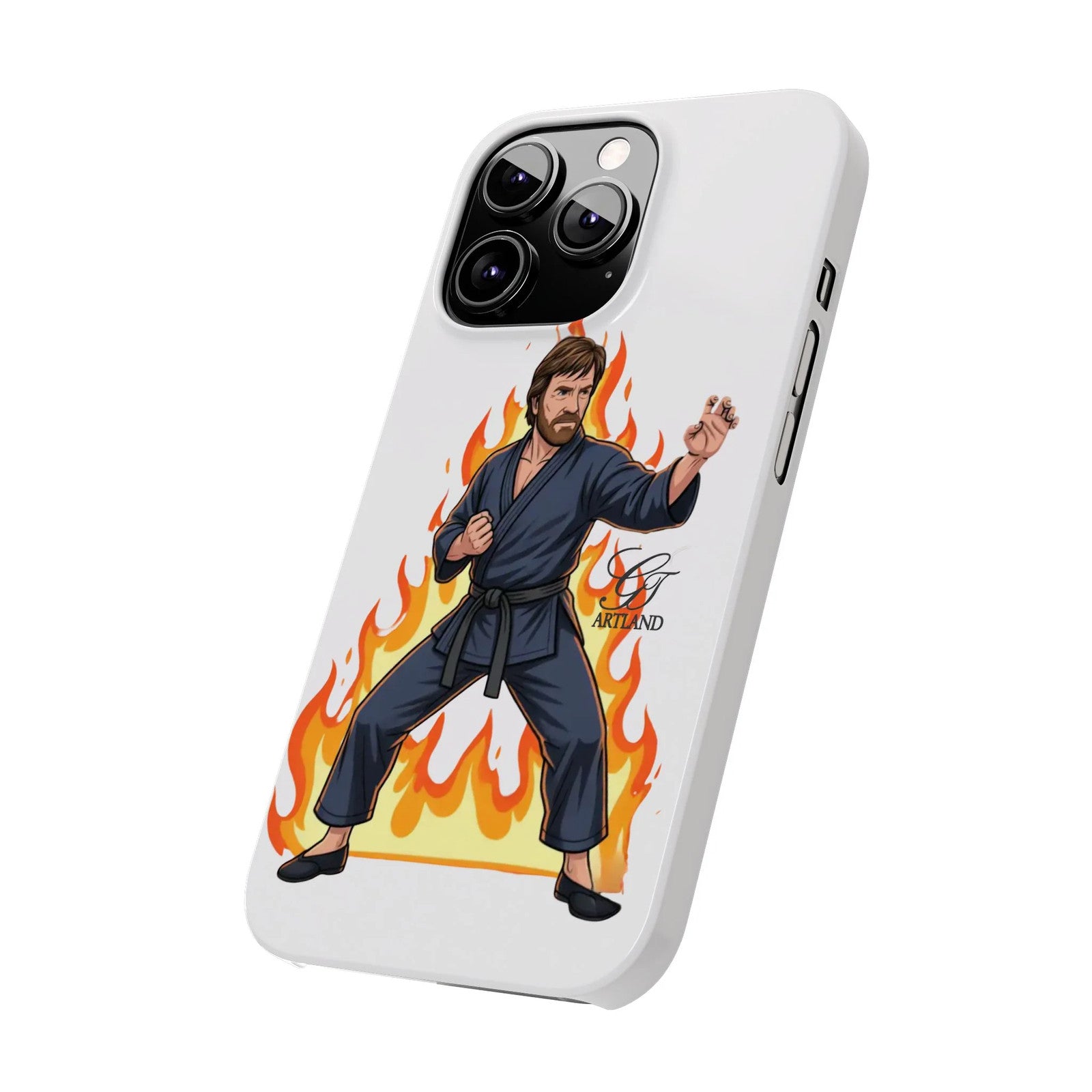 Karate Master Chuck Norris Illustration Slim Phone Case | Martial Arts Flames